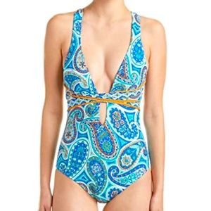 Trina Turk Blue Paisley One Piece Swimsuit